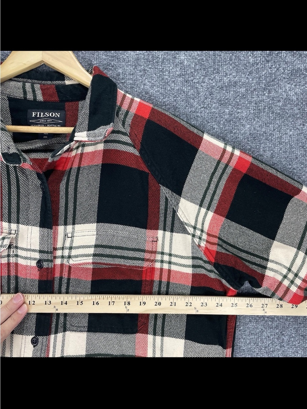 Filson Womens XXL Flannel Shirt Jacket Plaid Button Up Tartan Red Cotton Shacket - Picture 9 of 12
